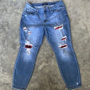 Judy blue skinny fit jeans with Buffalo check patchwork